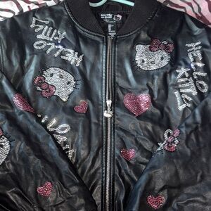 Hello kitty rhinestone leather jacket